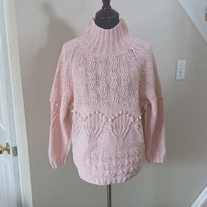 Canary Island Cotton Elegant Pink Turtleneck Sweater